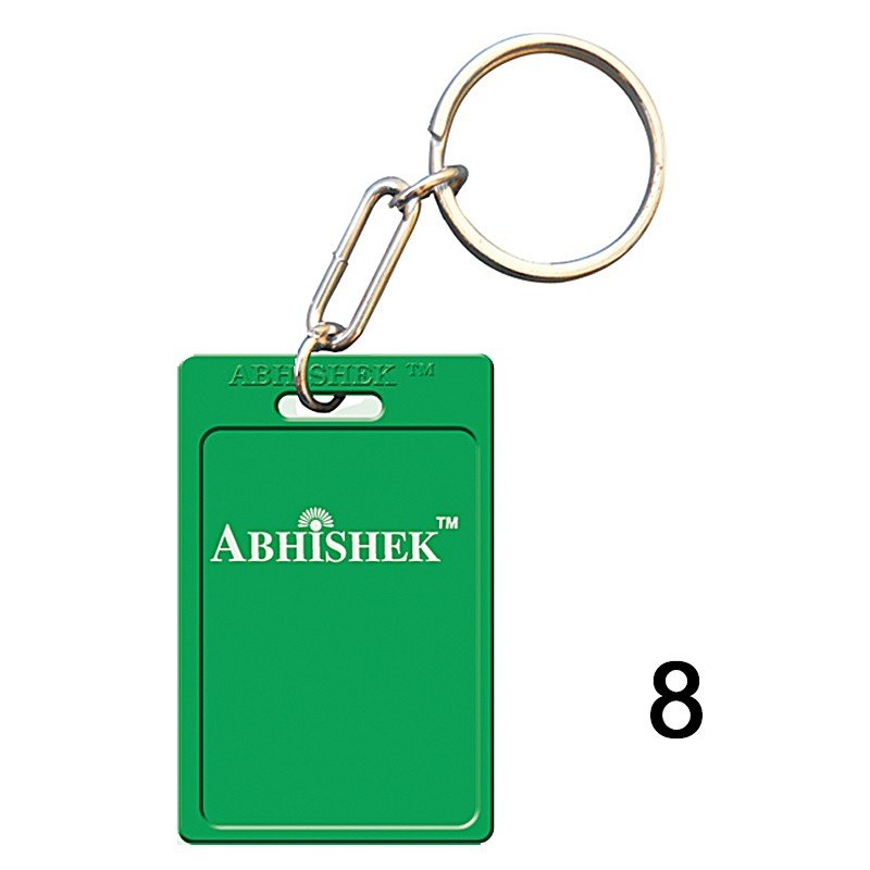 Green key chain of size 27x40.5 mm in Rectangle  shape designed for id card holder, company event or school custom logo. Fully customizable and personalized with thousands of designs and prints  You may also refer keychains as ket tags, key rings, id car