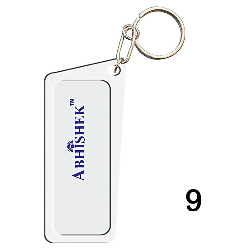 White key chain of size 25x55 mm in Rectangle  shape designed for id card holder, company event or school custom logo. Fully customizable and personalized with thousands of designs and prints  You may also refer keychains as ket tags, key rings, id card
