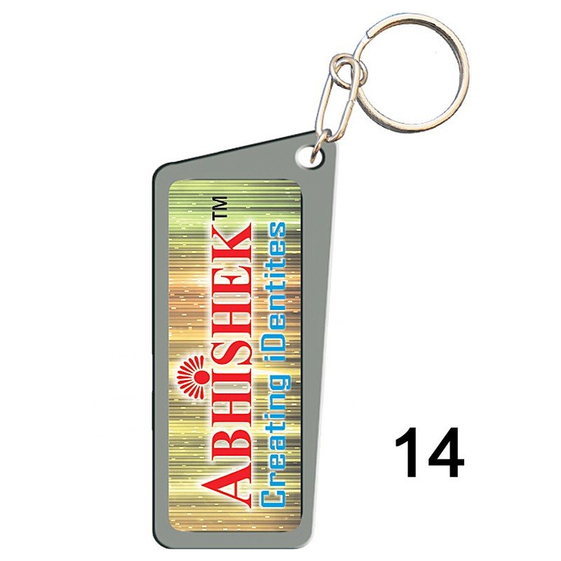 Grey key chain of size 25x55 mm in Rectangle  shape designed for id card holder, company event or school custom logo. Fully customizable and personalized with thousands of designs and prints  You may also refer keychains as ket tags, key rings, id card h